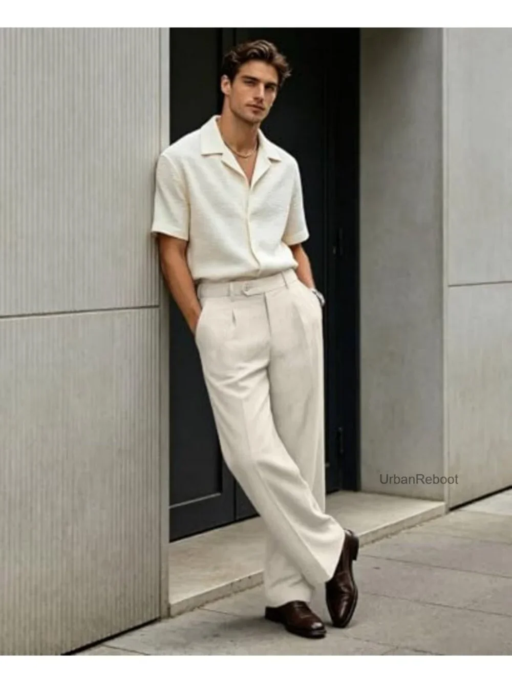 Mens Linen Casual Dress Pants Pleated Wide Leg Baggy Vintage Old Money Slacks